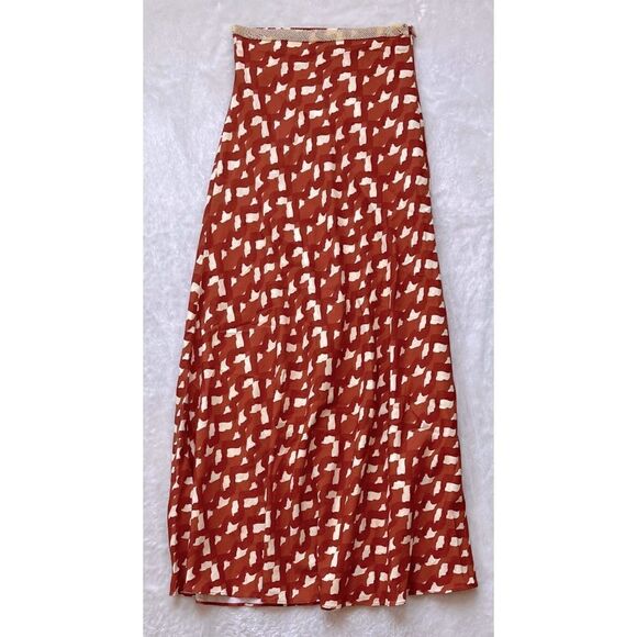 NWT Zara Printed Linen Blend Beaded Waistband High Waisted Maxi Skirt, Size XS - Picture 11 of 15